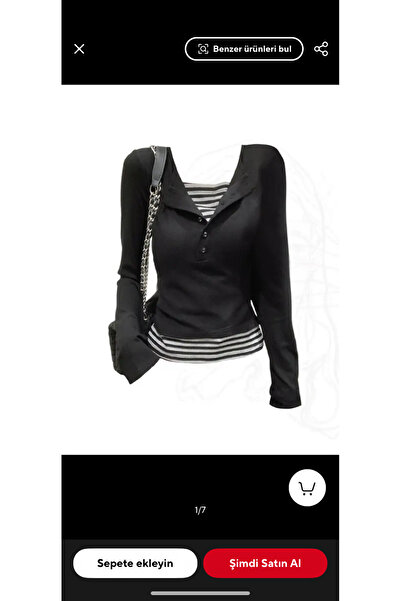 Köstebek Buttoned Black Sweatshirt with Striped Blouse