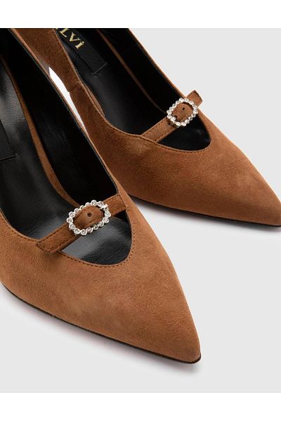 İLVİ Roald Genuine Suede Leather Women's Tan Heeled Shoes