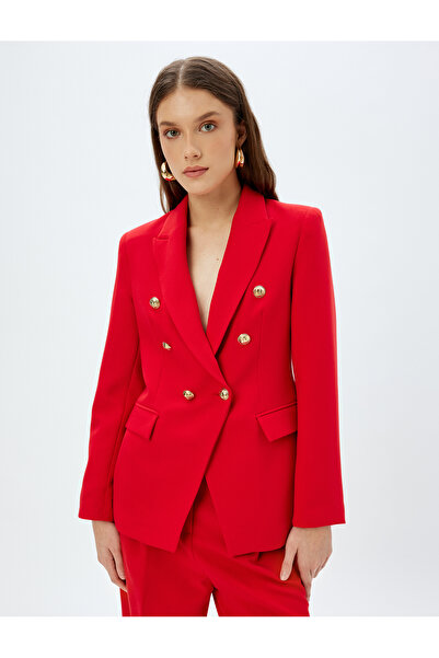 Koton Double Breasted Blazer Jacket with Asymmetric Cut and Buttons