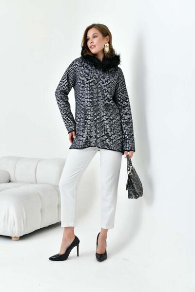 FTZ WOMEN Cardigan de damă cu blană neagră 20733