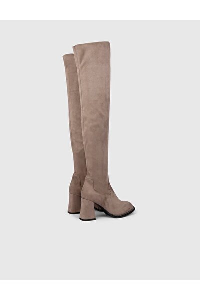 İLVİ Yago Genuine Suede Leather Women's Mink Heeled Boots