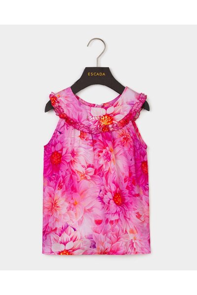 Escada Fırfır Yaka Kolsuz Pembe Çocuk T-shirt
