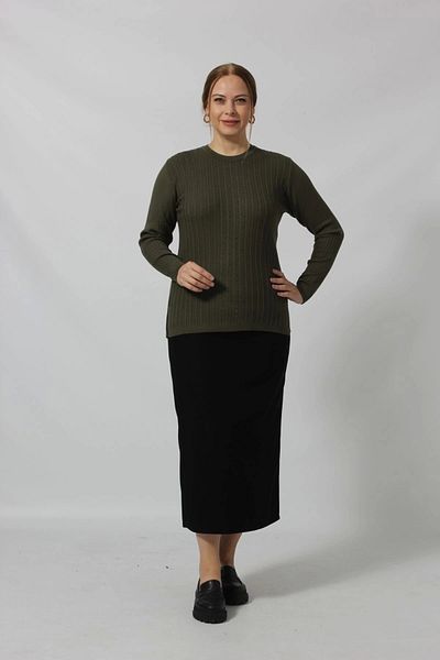 Moda Berray Stoned Embroidery Detailed Line Knit Patterned Sweater