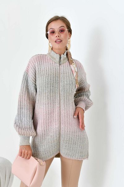 FTZ WOMEN Women's Gradient Zippered Cardigan Stone 20871