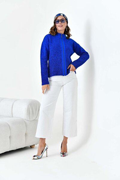 FTZ WOMEN Kadın Fermuar Detaylı Hırka Mavi 20870