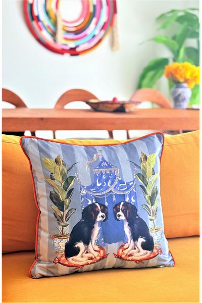 ge living King Charles Dog Patterned Gray Velvet Throw Pillow Cover