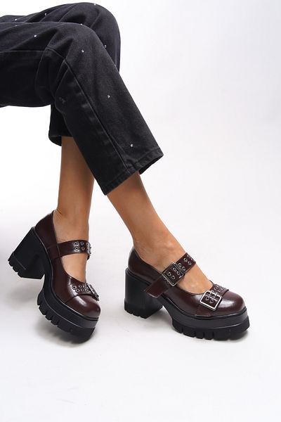 Riccon Lirwenia Damen-Loafer aus bordeauxrotem Lackleder mit doppelter Schnalle 00121001