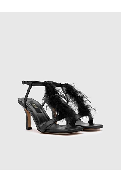 İLVİ Merlin Genuine Leather Women's Black Heeled Sandals