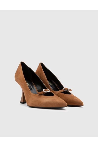 İLVİ Roald Genuine Suede Leather Women's Tan Heeled Shoes