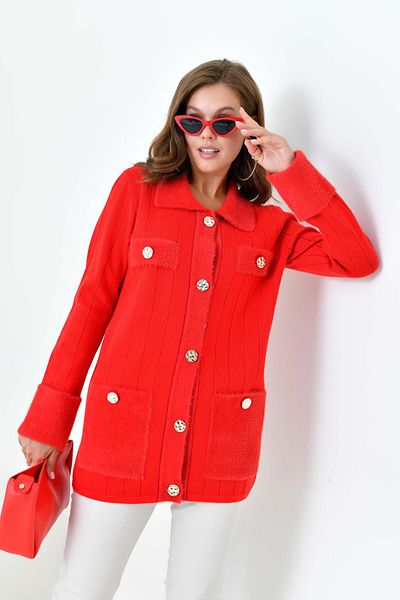 FTZ WOMEN Red Ftz Women's Cardigan - Pleat Detailed, Model 20714
