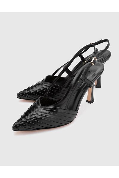 İLVİ Ramona Genuine Leather Women's Black Heeled Sandals