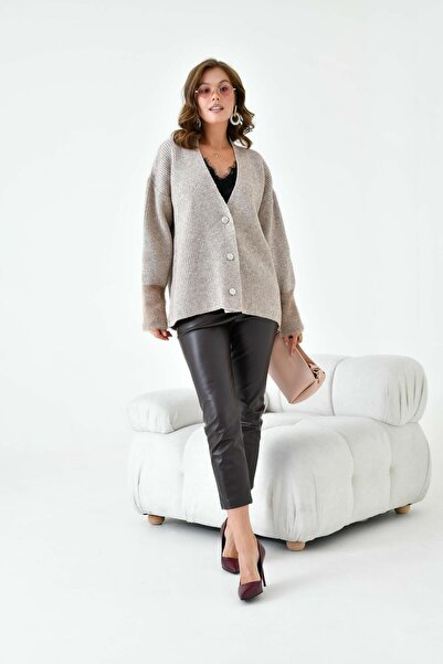 FTZ WOMEN Kadın Kol Detaylı Hırka Bej 20826