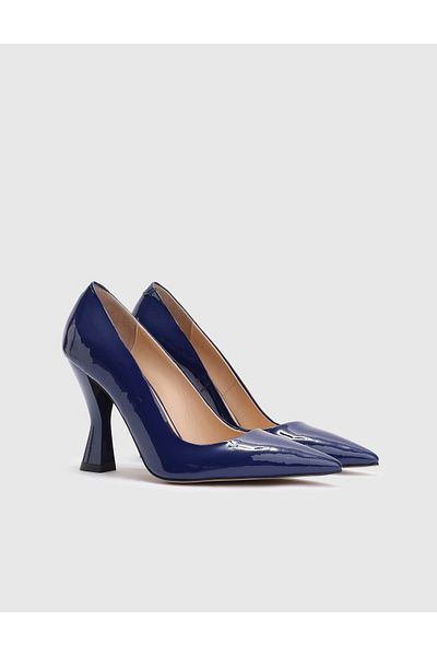 İLVİ Brica Saks Blue Genuine Patent Leather Women's Heeled Shoes