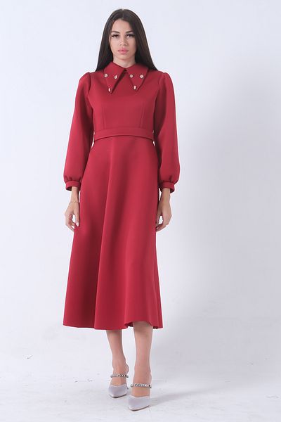Feminist Claret Red Scuba Collar Stone κεντημένο φόρεμα - 7702140
