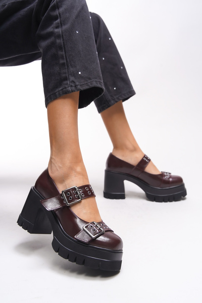 Riccon Lirwenia Dámská - Dvojitá přezka Claret Červený lakovaný mokasín 00121001