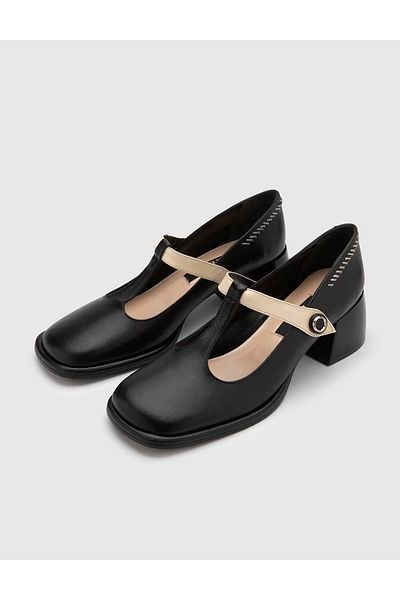 İLVİ Lınn Genuine Leather Women's Black Beige Heeled Shoes