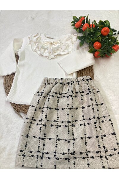 ESES BEBE Baby Cream Ribana Body Scratch Skirt-Bluz Set Set