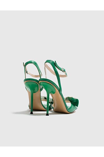 İLVİ Sandale cu toc verde pentru femei Mesonero din piele naturală