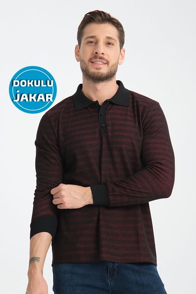 GW Bovec Men's Textured Jacquard Regular Fit Polo Collar Buttoned Knitwear Sweater
