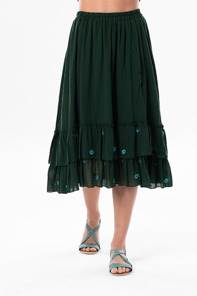 Eliş Şile Bezi Дълга лятна пола Lavinya Voile с бродерия, зелена, Ysl