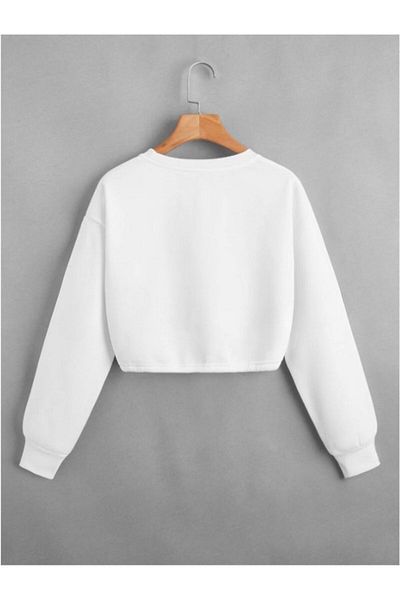 MOONBULL Rhythm Patterned Women's Oversize Crop Sweatshirt - Waist Lace-Up