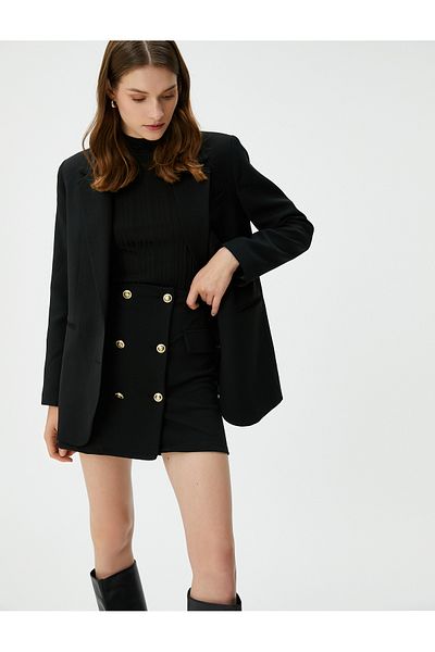 Koton Gold Double Breasted Mini Skirt - Regular Waist Applique with Buttons and Pockets