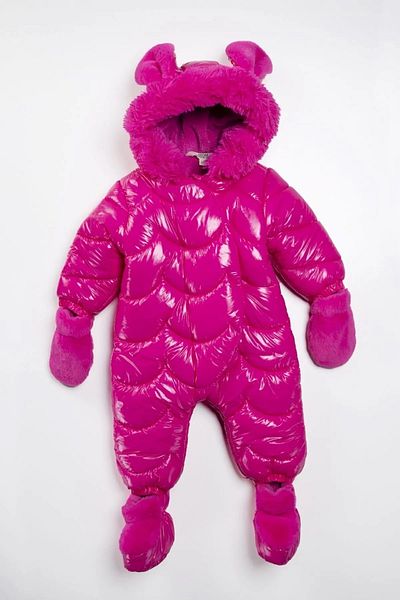 MDM Quilted Winter Jumpsuit for Baby Girl - Zippered, Fur Hood, Rabbit Ears