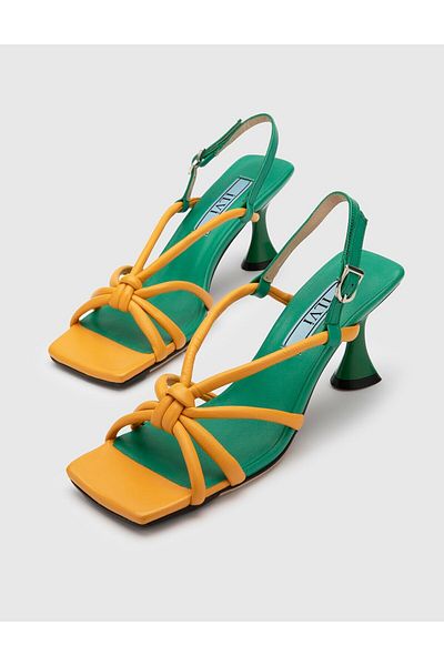 İLVİ Nega Genuine Leather Women's Mustard Green Heeled Sandals