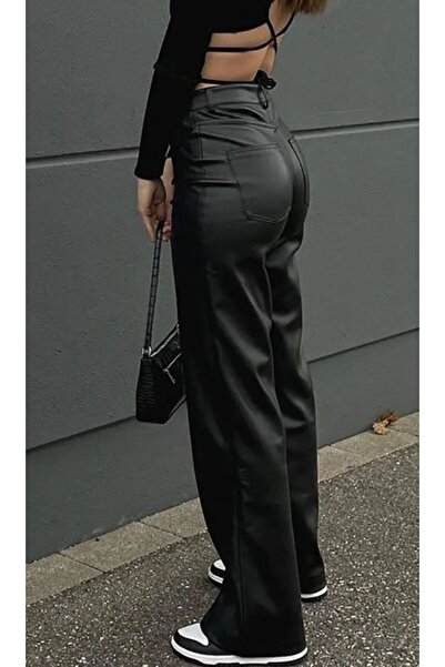 MERİT FASHION Cepli Deri Pantolon