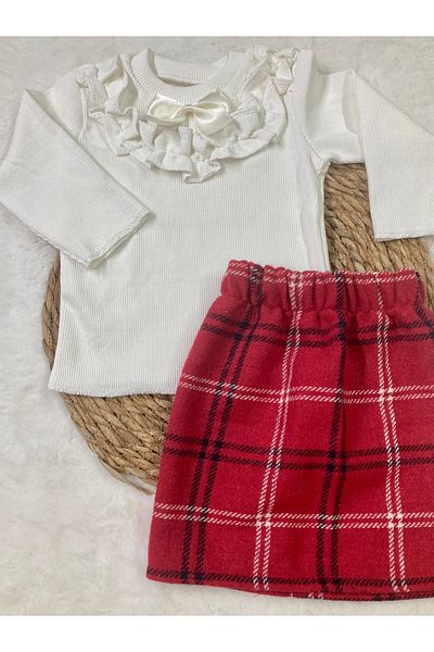ESES BEBE Baby Cream Ribana Body Scratch Skirt-Bluz Set Set