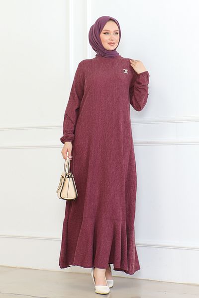 MSK Fashion Φόρεμα Βουργουνδίας Karin - Με Λεπτομέρεια Καρφίτσας