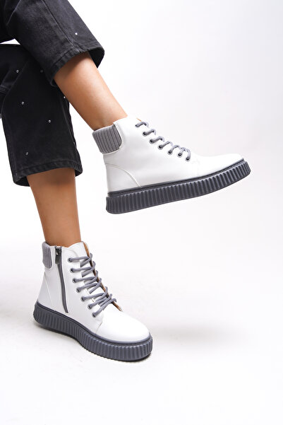 Riccon Kadın 3 cm Şık Tarz SPOR Kadın Bot 0012401 Beyaz Gri