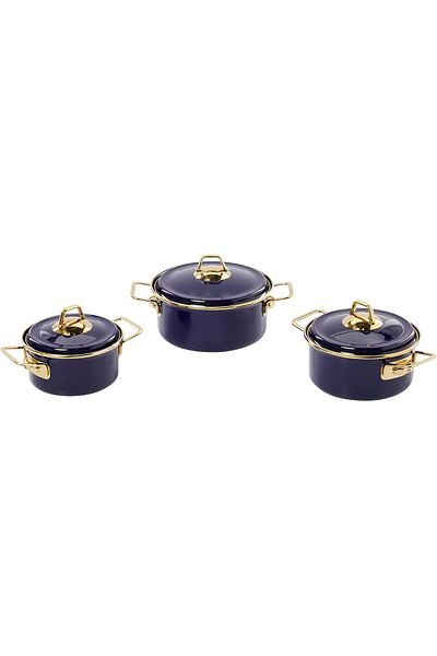 STOREMAX Lvnshop 3-Piece Piraye Enamel Cookware Set - Navy Blue Lv 224120