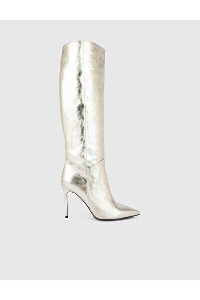 İLVİ Flin Genuine Leather Women's Gold Color Heeled Boots