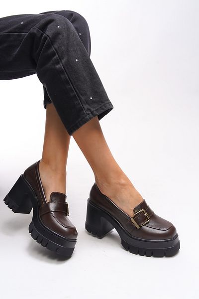 Riccon Taryndilwen 00121009   Mocasini de dama din piele lacuita maro - catarama si sifonata