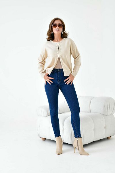 FTZ WOMEN Cardigan de damă cu perle Bej 20808