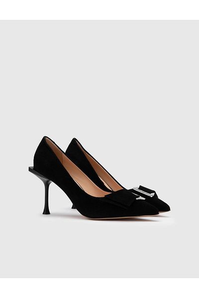 İLVİ Remy Genuine Suede Leather Women's Black Heeled Shoes