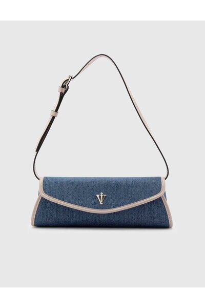 İLVİ Geantă de mână Niels pentru femei Blue Jeans - Piele autentică crem