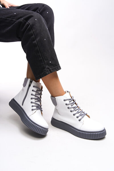 Riccon Kadın 3 cm Şık Tarz SPOR Kadın Bot 0012401 Beyaz Gri