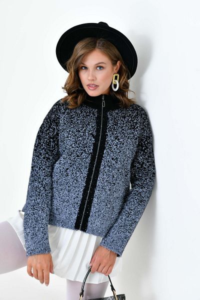 FTZ WOMEN Women's Zipper Detailed Cardigan Gray Black 20870