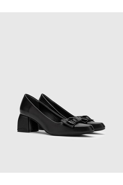 İLVİ Kersten Genuine Leather Women's Black Heeled Shoes
