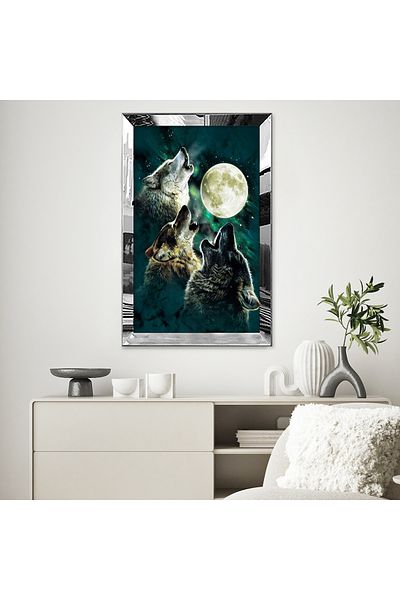 Zevahir Mobilya Dekorasyon Τραπέζι μονό MDF με θέμα το Full Moon με ασημί καθρέφτη από πλεξιγκλάς