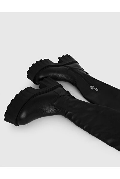 İLVİ Cumber Hakiki Floter Deri Kadın Siyah Streç Çizme