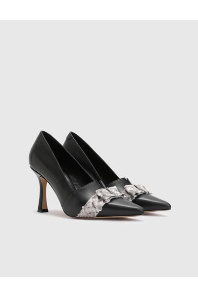 İLVİ Mayne Hakiki Deri Kadın Siyah Topuklu Ayakkabı