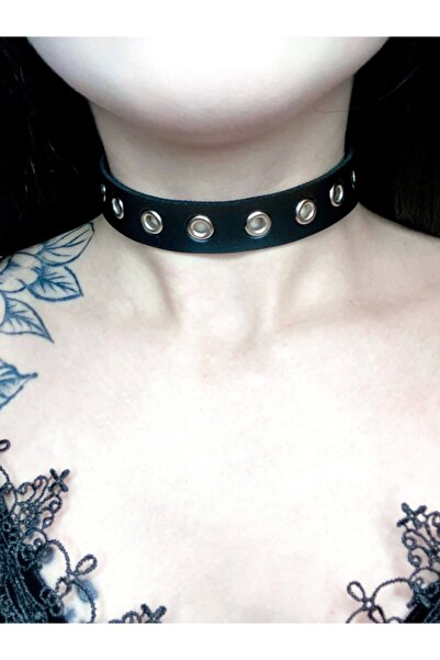 DarkellaStore Gotik, Punk, Vintage, Kuşgözlü Deri Boyunluk, Chocker