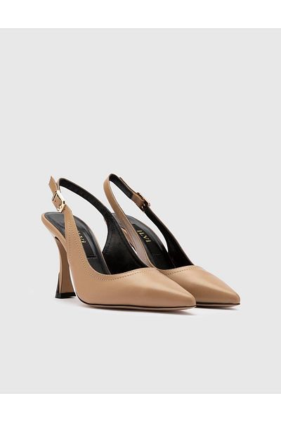 İLVİ Lonny Genuine Leather Women's Dark Beige Heeled Sandals