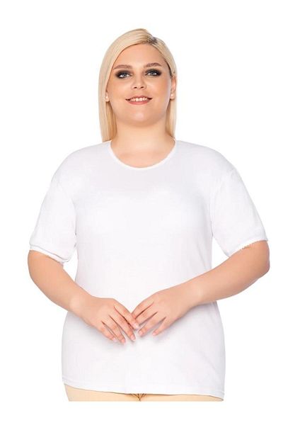 SEDEF YILDIZ 6 Pieces White Undershirt Tank Top - Mother of Pearl Star Pattern, Short Sleeve 1021