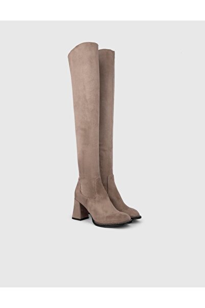 İLVİ Yago Genuine Suede Leather Women's Mink Heeled Boots