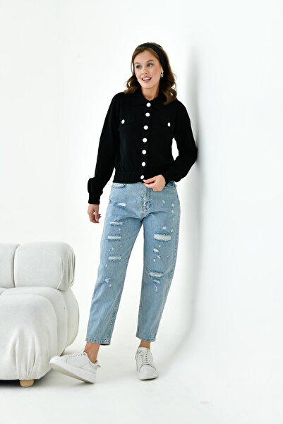 FTZ WOMEN Cardigan de damă cu detaliu de buzunar ornamentat negru 20857