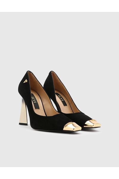 İLVİ Alanzo Genuine Suede Leather - Women's Black Heeled Shoes